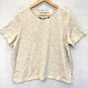 Vintage Cape Cod Sportswear Linen Blend Blouse Large Petite Beige Boxy‎ Neutral